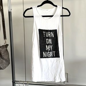 White sequin word top